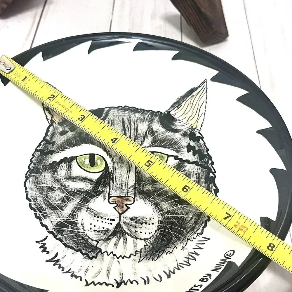 Cats By Nina Bowl Hand Painted Nina Lyman 8 Inches Black Tabby Cat Green Eyes